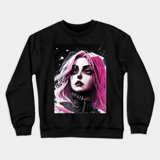 The Art of Minimalism: Exploring Black and White Anime Girl Masterpieces Gothic Goth Fashion Dark Pink Hair Crewneck Sweatshirt